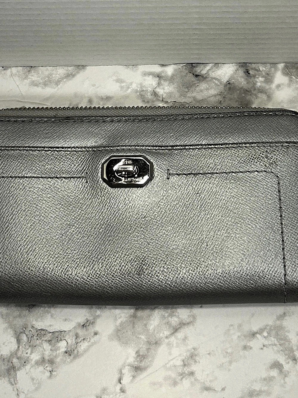 Coach Zip Around Wallet in silver